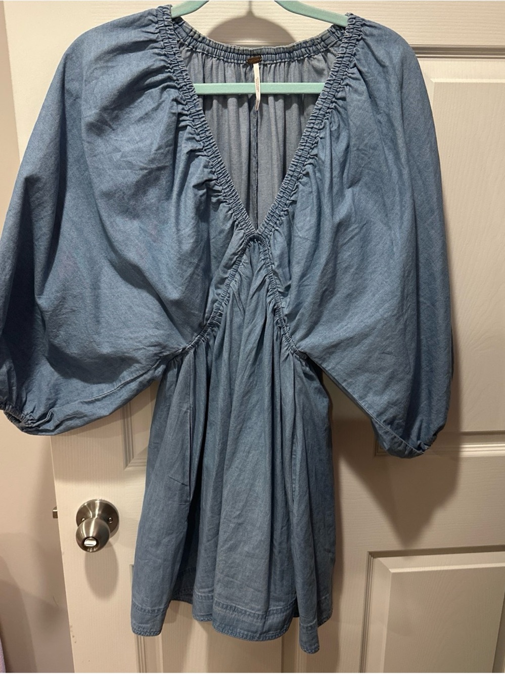 Blue Chambray V-Neck Babydoll Dress - Picture 1 of 3